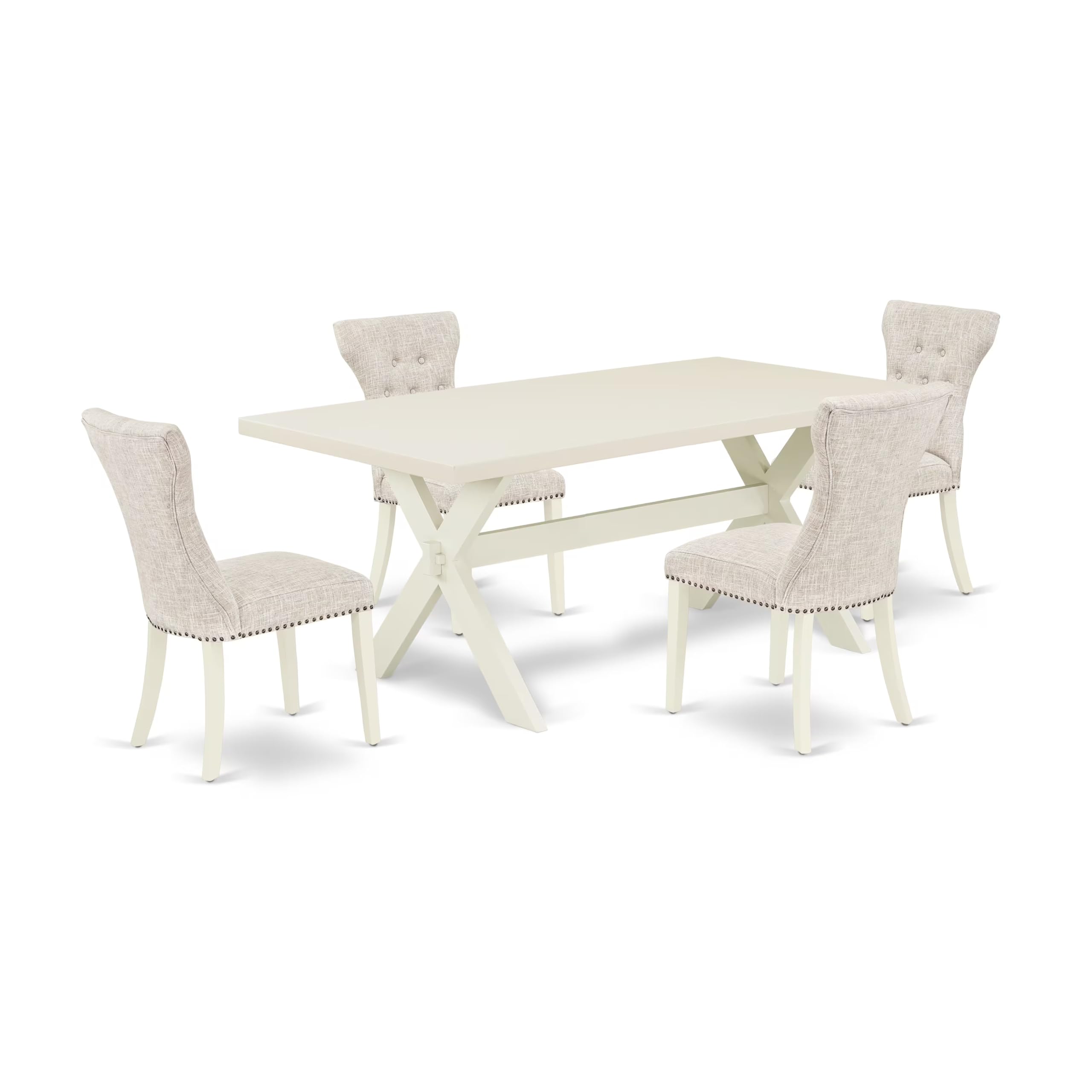 East West Furniture X027Ga235-5 5 Piece Dining Table Set For 4 Includes A Rectangle Kitchen Table With X-Legs And 4 Doeskin Linen Fabric Upholstered Chairs, 40X72 Inch, Multi-Color